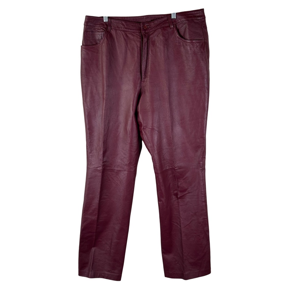 Vintage JL Studio Leather Pants Womens 18WT Burgundy Trousers Biker Moto Tall